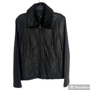 Black Avanti Leather Jacket with Faux Fur Collar